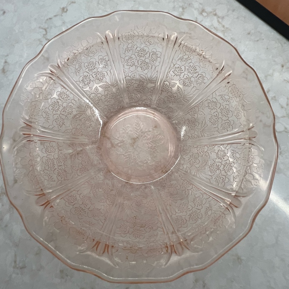Jeannette Glass Pink Cherry Blossom Round Berry Bowl Depression Glass